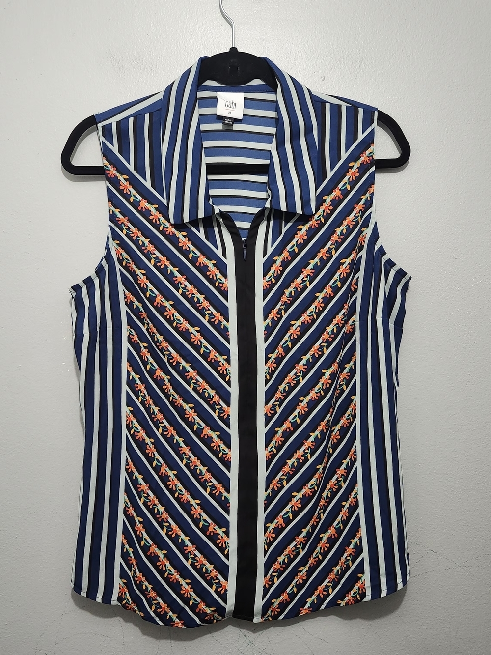 CAbi Navy and Light Blue Striped Sleeveless  Blouse